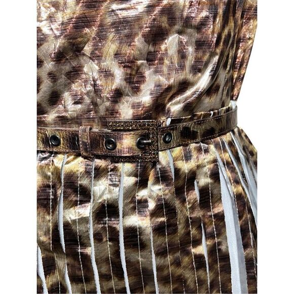ST. JOHN Couture NWT Leopard Print One Shoulder Metallic Cocktail Dress Size 6 - Picture 3 of 14